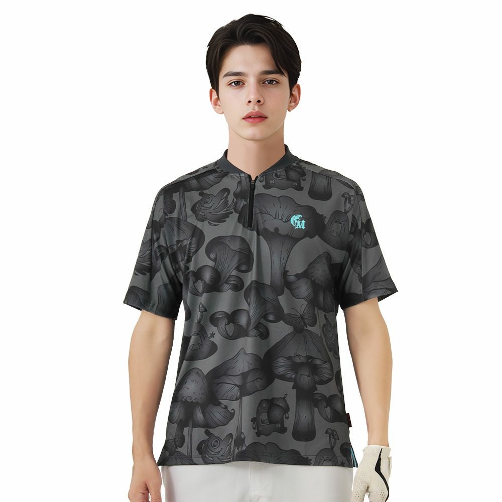 Back Print Monster Short-Sleeved Half-Zip T-shirts | グリード