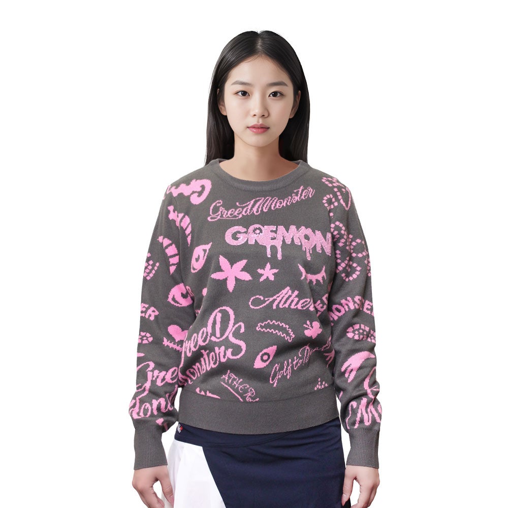 Jacquard All-Over Pattern Long-Sleeve Knit | グリードモンスター